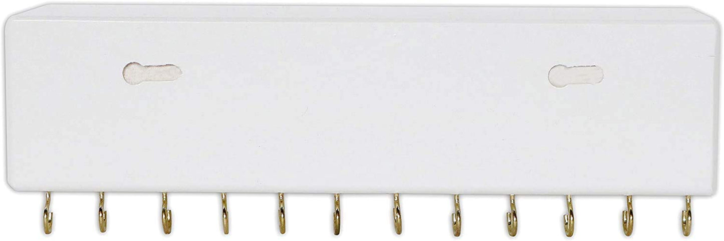 SANY DAYO HOME Jewelry Organizer with 24 Hooks and Cosmetics Shelf, 12 x 3 x 4 inches Wall Mounted Rustic Pine Wood Holder for Necklaces and Bracelets, Suitable for Kids and Adults (Retro White)