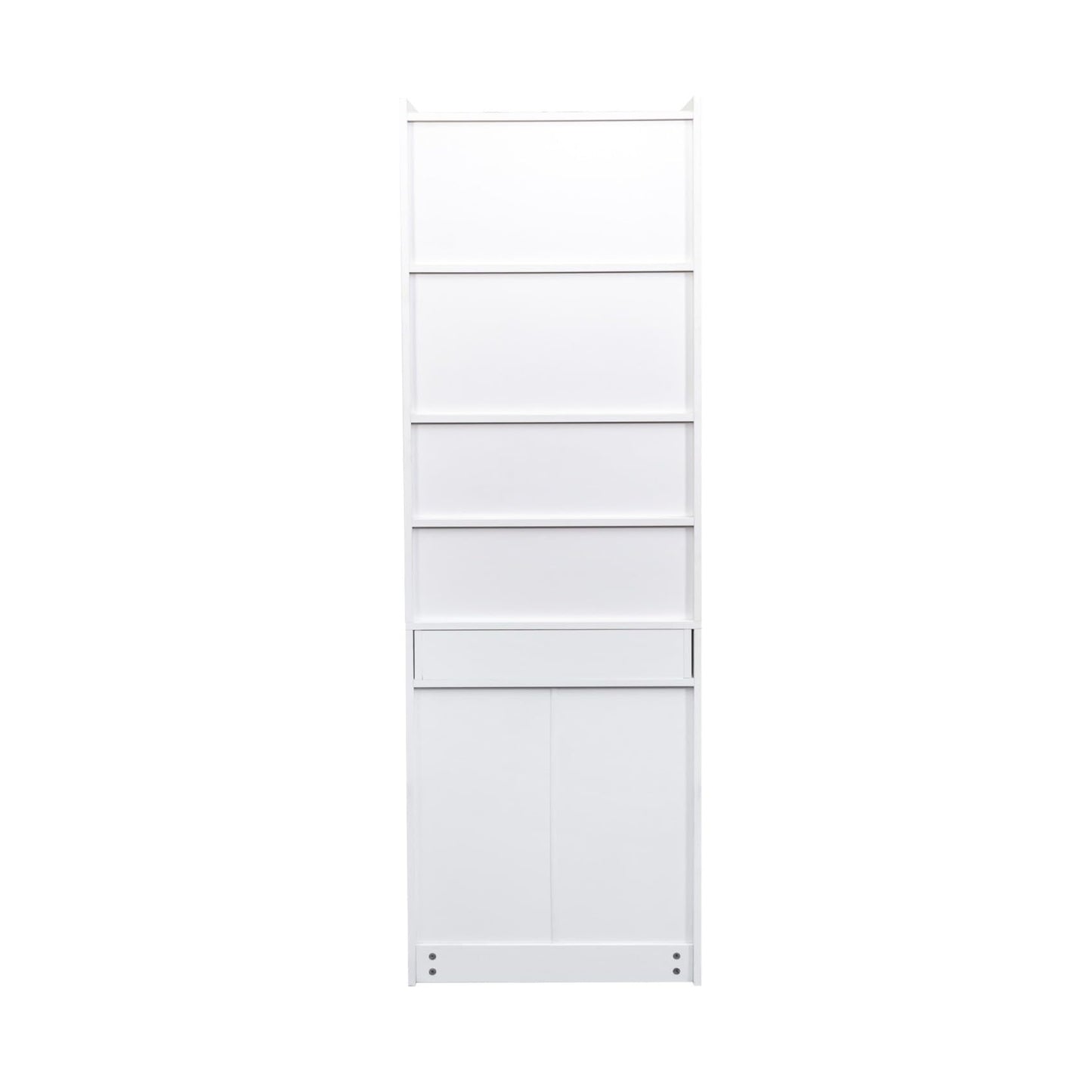 KEIKI Fold-Out Home Office Desks Writing Table with Glass Doors, Drawers, Bookshelf & Storage Shelves, Modern Wooden Convertible Workstation for Work, Study