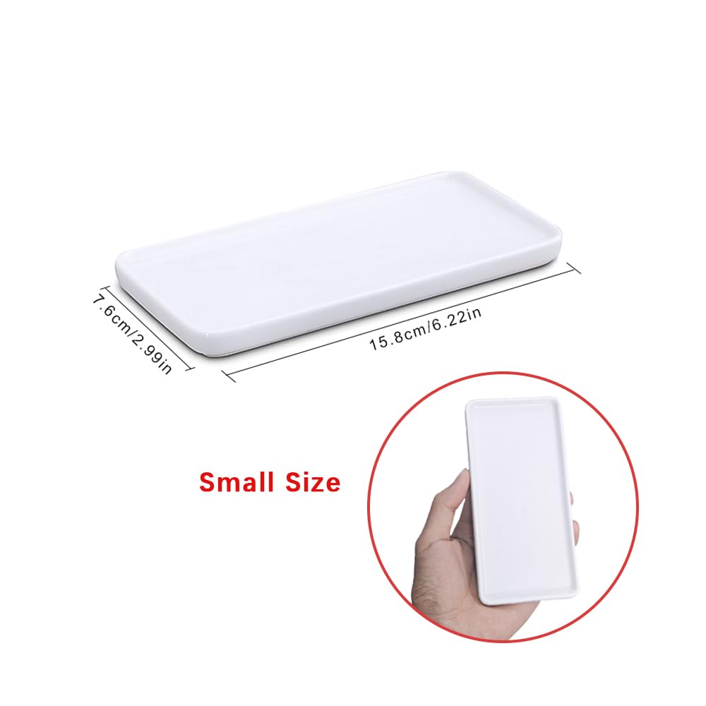 Ceramic Vanity Tray Small Rectangle, Bathtub Tray Bathroom Organizer, Cosmetics Holder for Tissue Candle Towel Plant Jewelry Ring Dish Dresser Perfume Shampoo-White(2 Pcs)(Small)