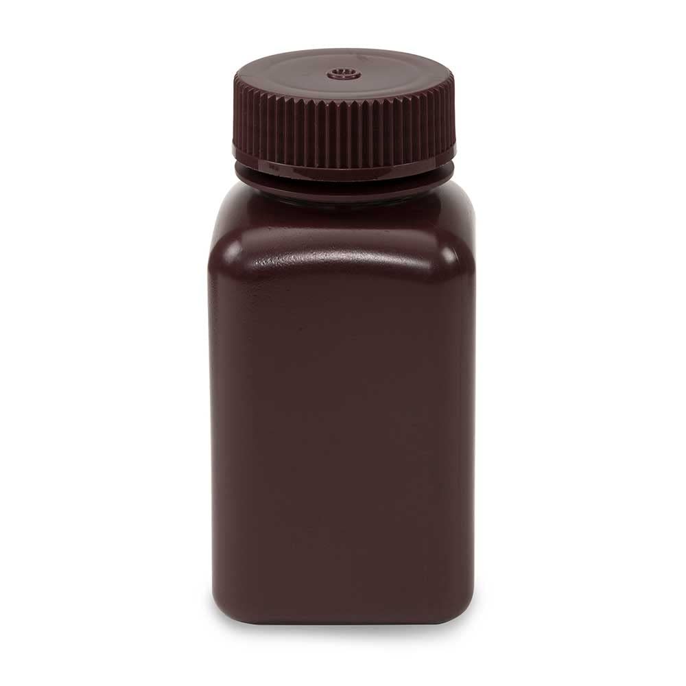 Globe Scientific 7180175AM Diamond RealSeal Bottle, Wide Mouth, Square, Amber HDPE with Amber PP Closure, 175mL, 12/Pack
