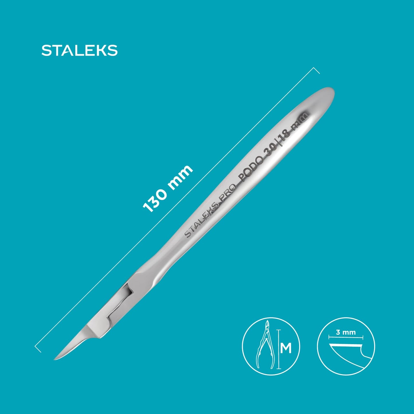 Staleks Podo 30 Podology Nippers for Ingrown Toenails – 18 mm Blades – Narrow Tips with Blunt Ends – Double Spring Design for Medical Pedicure