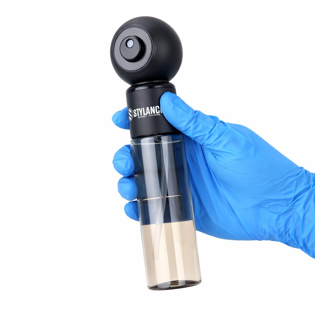 STYLANCE Electric Barber Spray Bottle – Professional Rechargeable Fine Mist Sprayer for Hair Stylists, Salon & Barber Shop, Continuous Nano Atomizer, Matte Black Refillable Design- 120ML