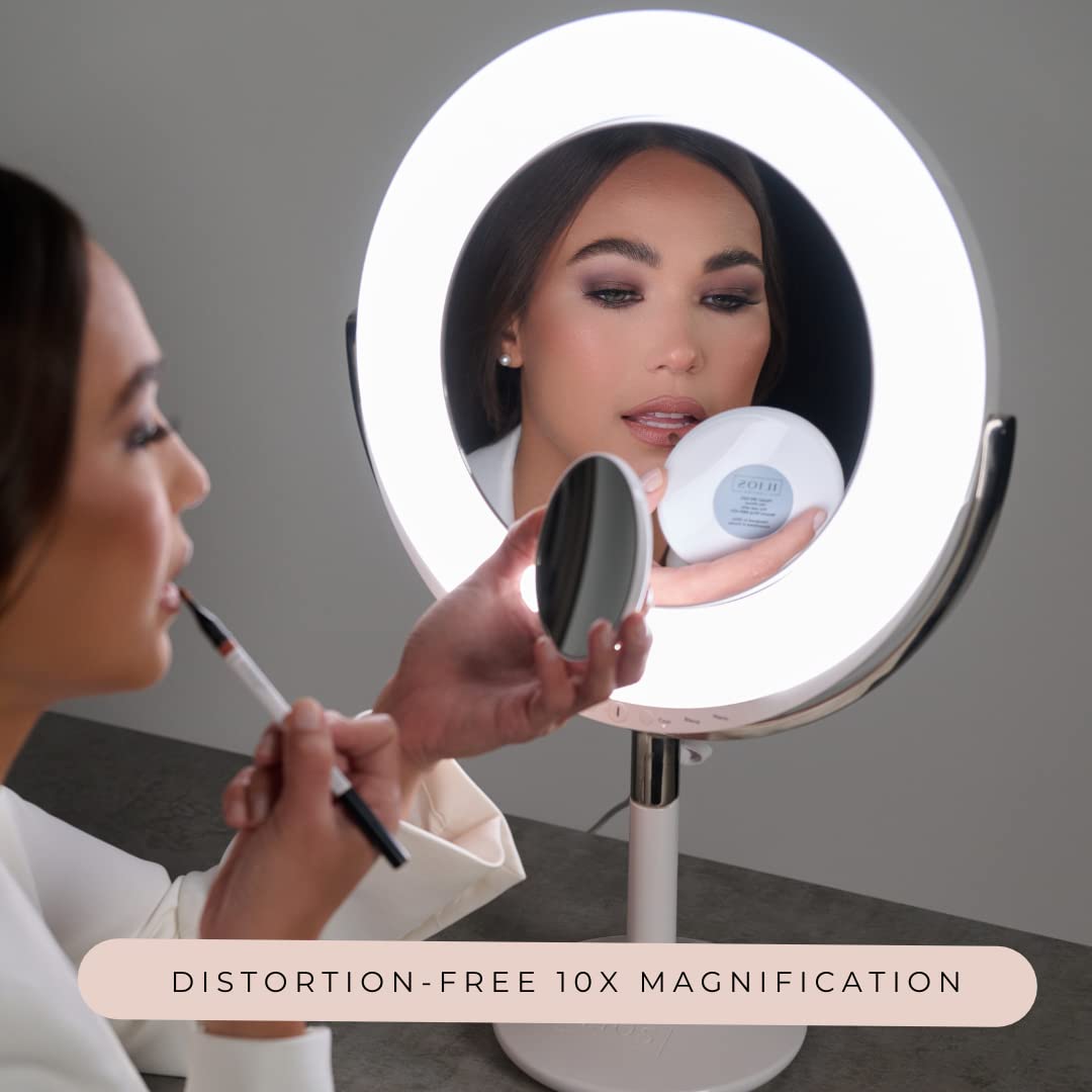 Ilios Lighting 10x Magnification Compact Mirror — Distortion-Free, Magnetic Design, 3.6" Round, Under 1/2" Thick, Perfect for Travel, Purse & Everyday Detail Work
