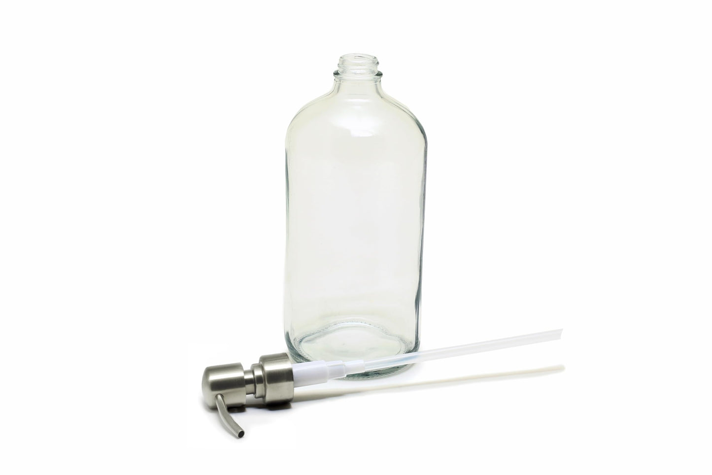 Vivaplex, 2, Large, 32 oz, Empty, Clear Glass Bottles with Stainless Steel, Lotion Pumps