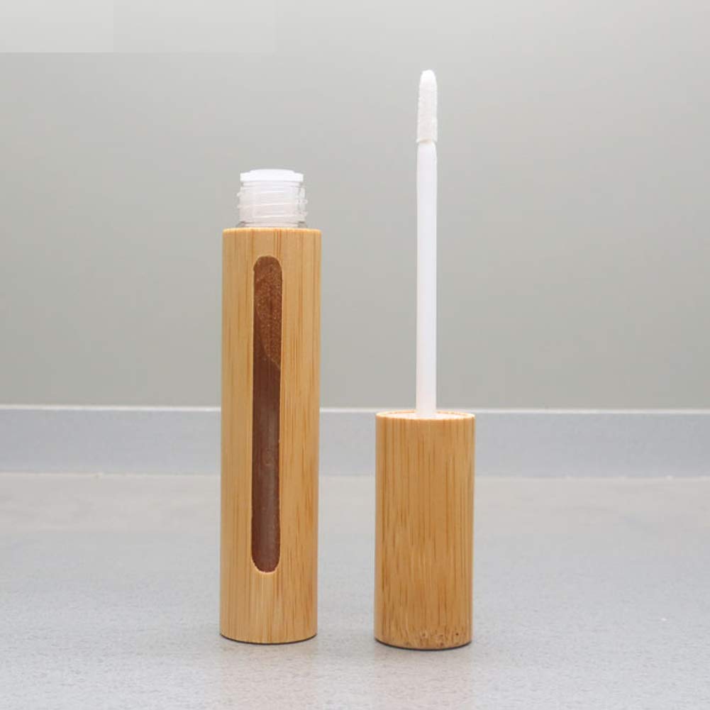 2Pcs 6ml(1/5oz) Reusable Empty Bamboo Lip Gloss Tubes Lip Balm Bottles Vials Cosmetic Makeup Travel Containers with Wand Applicator for DIY Lipstick