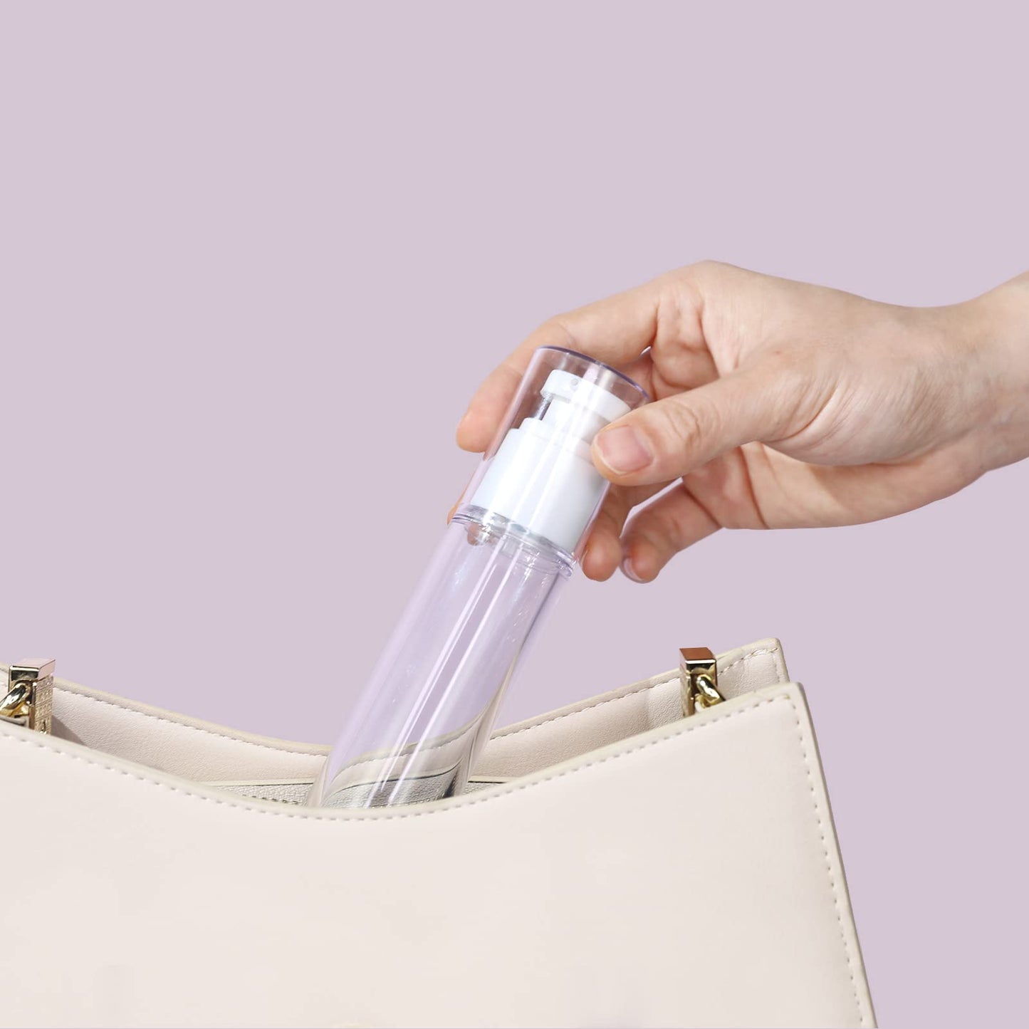 LONGWAY 1.7 Oz 50ml Clear Airless Cosmetic Cream Pump Bottle Travel Size Dispenser Refillable Containers/Foundation Travel Pump Bottle for Shampoo (Pack of 6)