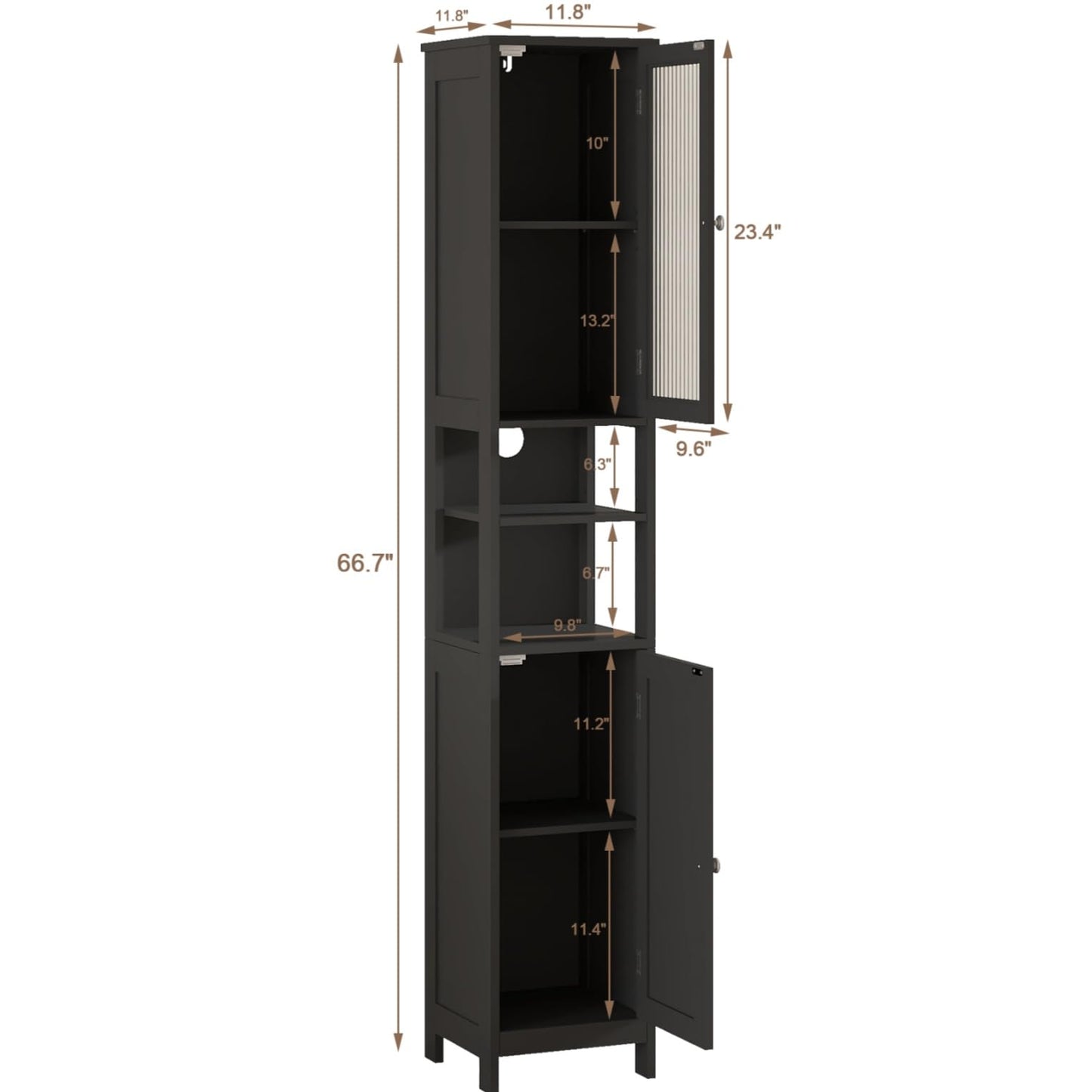 ChooChoo Tall Bathroom Storage Cabinet with Light,5-Tier Narrow Bathroom Cabinet with 2 Doors, Slim Storage Linen Cabinet Freestanding with Adjustable Shelves for Space Saving, Black