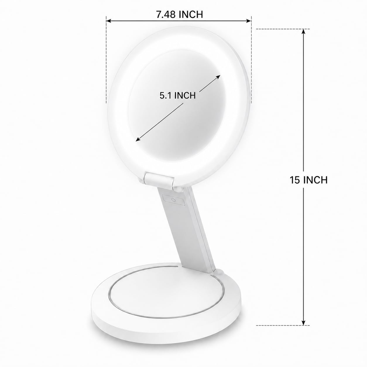 The Brighter Foldaway Vanity Mirror with 12X Magnification, Dual-Sided Rotating Foldable Design, 54 LEDs with 3 Brightness Levels, 14 Inch High Extendable