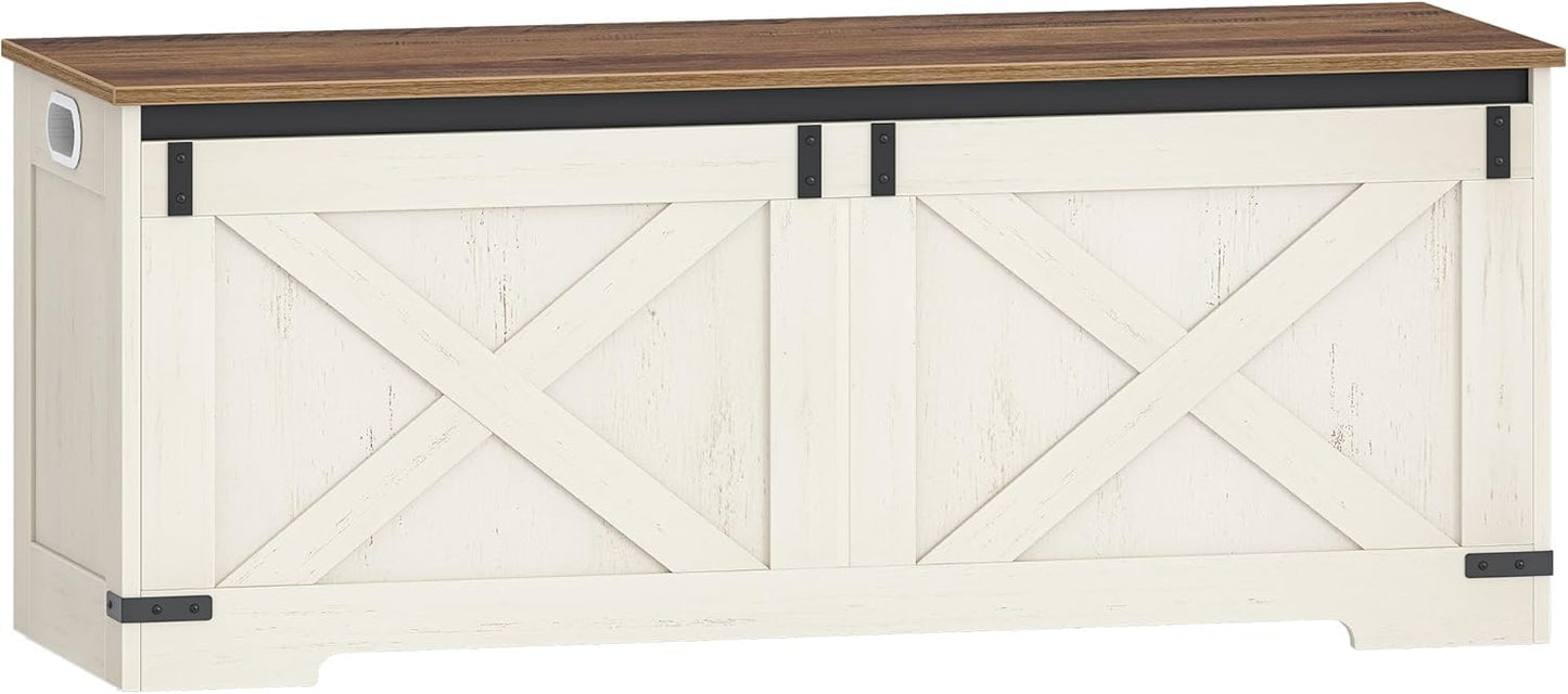 Hzuaneri 47.2" Storage Chest, Large Storage Trunk with 2 Hinges, Farmhouse Wooden Box Bench, Lift-Top Organizer Chest, Entryway Trunk for Bedroom, Living Room, White and Brown SB12114X