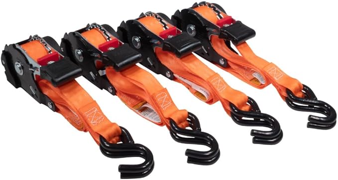 20 Pack Orange Auto Retract NO-RATCHETING Ratchet Straps | 1" x 12' Retractable Ratchet Straps with Zinc Coated S Hook Tiedowns for Motorcycles, ATVs, Bikes, Trailer Tie-Down