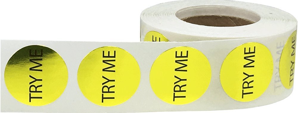Gold Try Me Circle Dot Stickers, 3/4 Inch Round, 500 Labels on a Roll