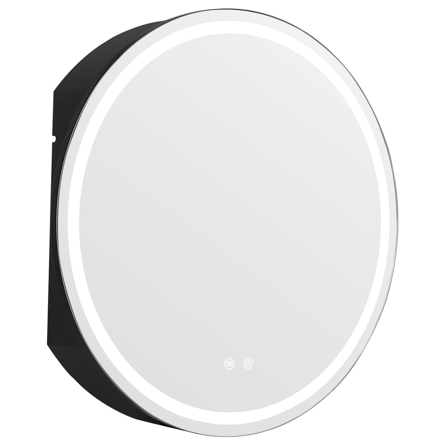 WallBeyond 28 in Round LED Medicine Cabinet with Mirror, Black Bathroom Cabinet with Storage, 3 Color Stepless Dimmable Lights, Anti-Fog, Memory Function, Hardwired, Surface Mount