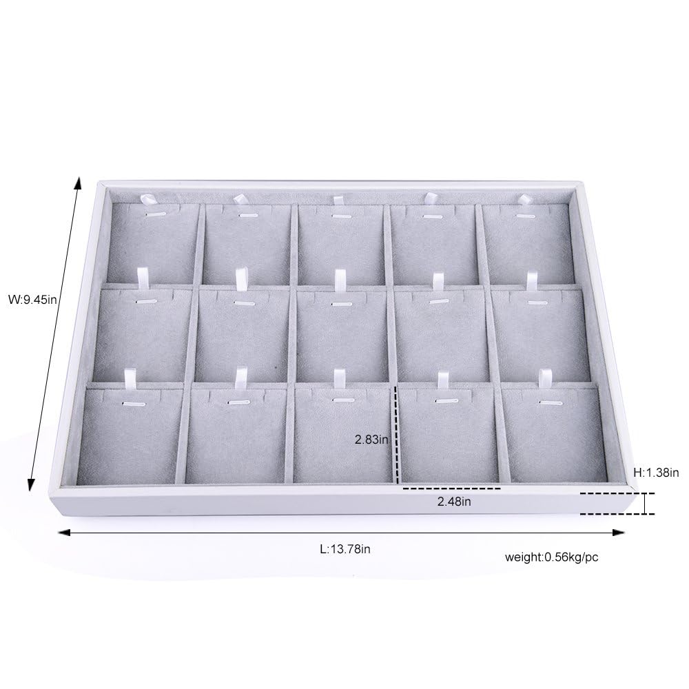 Oirlv Velvet Jewelry Organizer Trays Stackable Showcase Jewelry Display Storage Tray (15 Grids Insert)