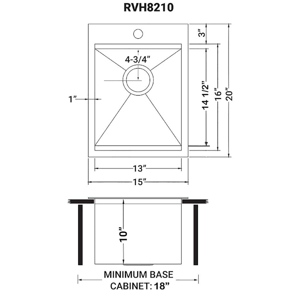 Ruvati 15 x 20 inch Workstation Drop-in Topmount Bar Prep RV Camper Van Sink 16 Gauge Stainless Steel - RVH8210