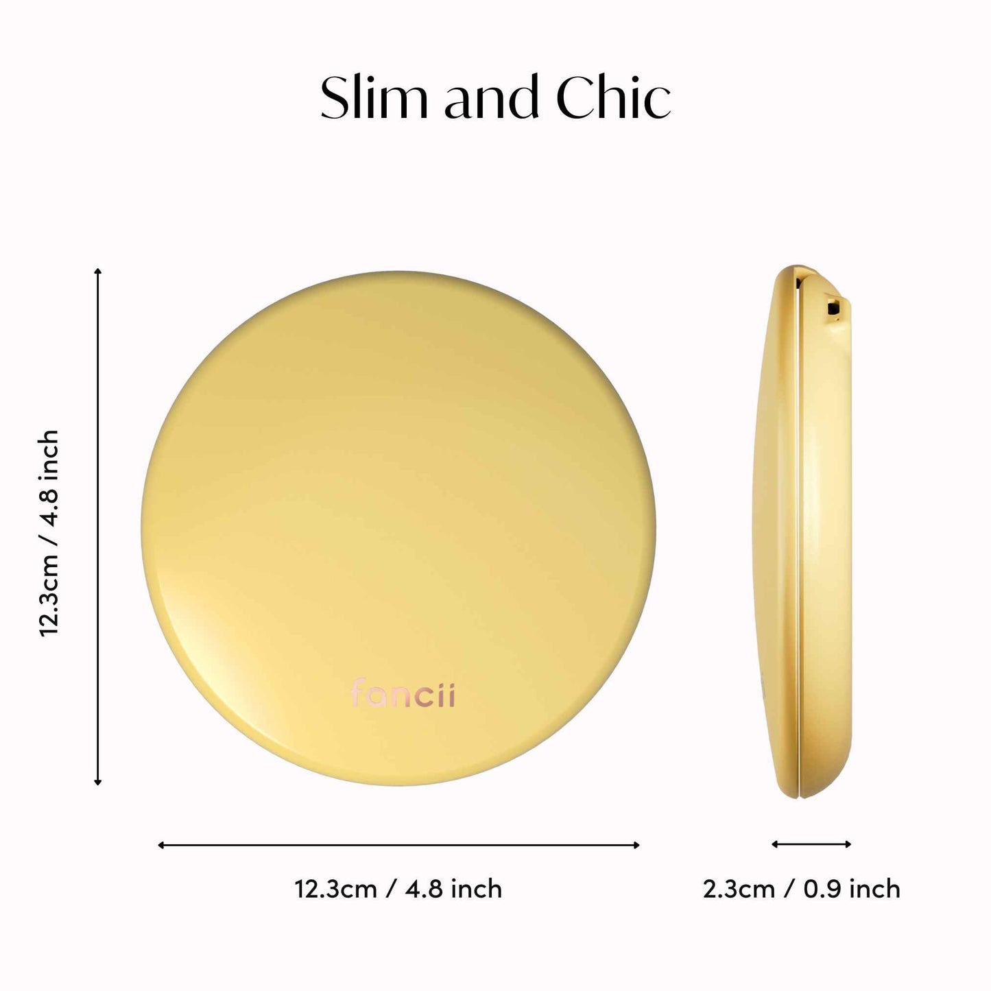 Fancii Taylor Travel Makeup Mirror with LED Light, Rechargeable, 10x /1x Magnifying, Tru-Glow Lighting System, XL Large 5” Wide | Compact Mirror for Purses (Marigold)