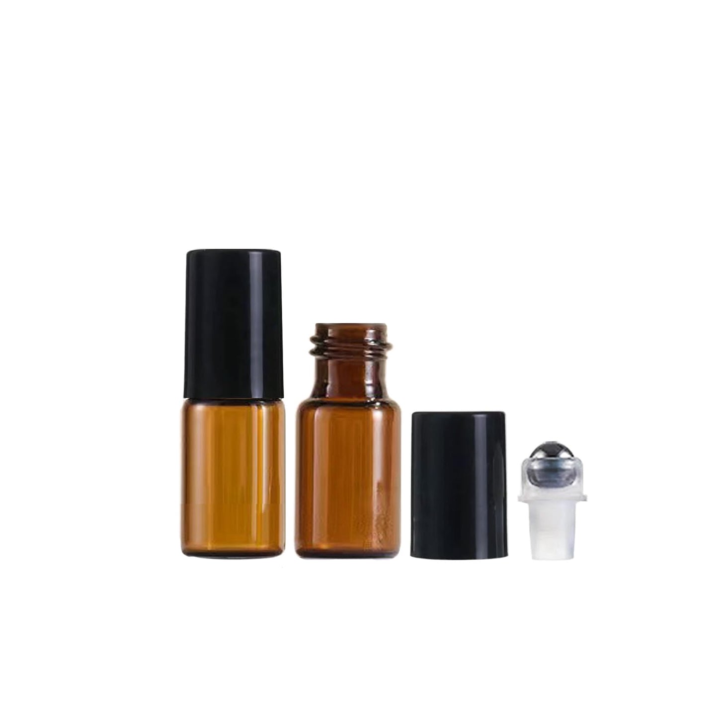 AGENIZ 50Pcs Amber Glass Roller Bottles for Essential Oils 3ml Glass Roll on Bottles with Stainless Steel Roller Balls Mini Sample Vials Cosmetics Small Container (Amber, 3ml)