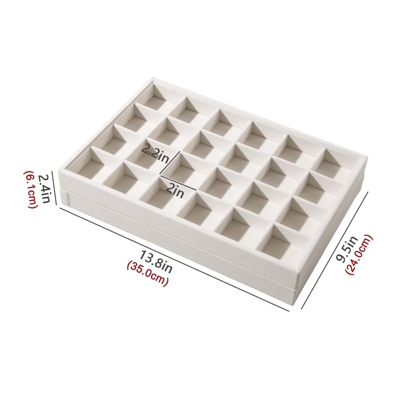 Justsoso 2pcs/Set Velvet Jewelry Tray, 24 Grids Large Storage Tray for Bracelet Bangle Beads Display, Jewellery Organizer Box Tray for Home Drawer or Shop Store Selling Show (Beige Velvet)