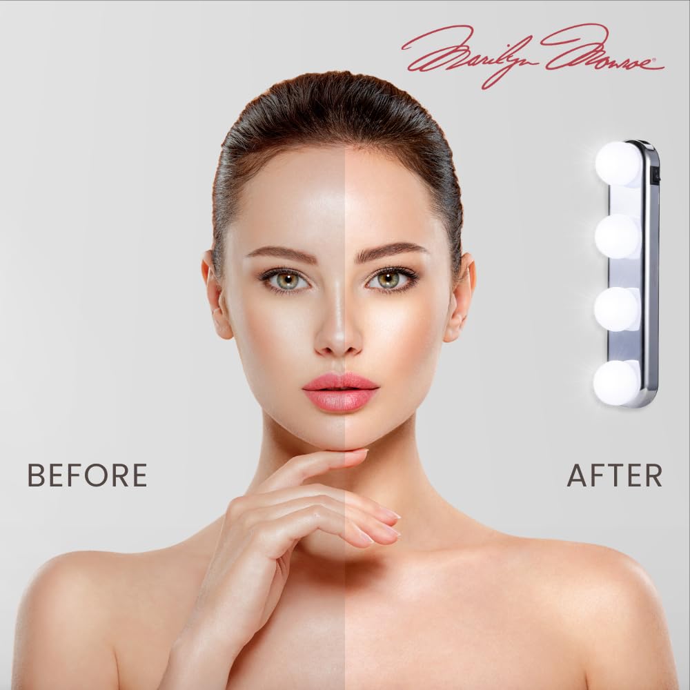 Marilyn Monroe - LED Vanity Mirror Light, Hollywood Style Bulbs, Adjustable Color & Brightness, USB Stick-On Lights for Makeup & Dressing Table (White)