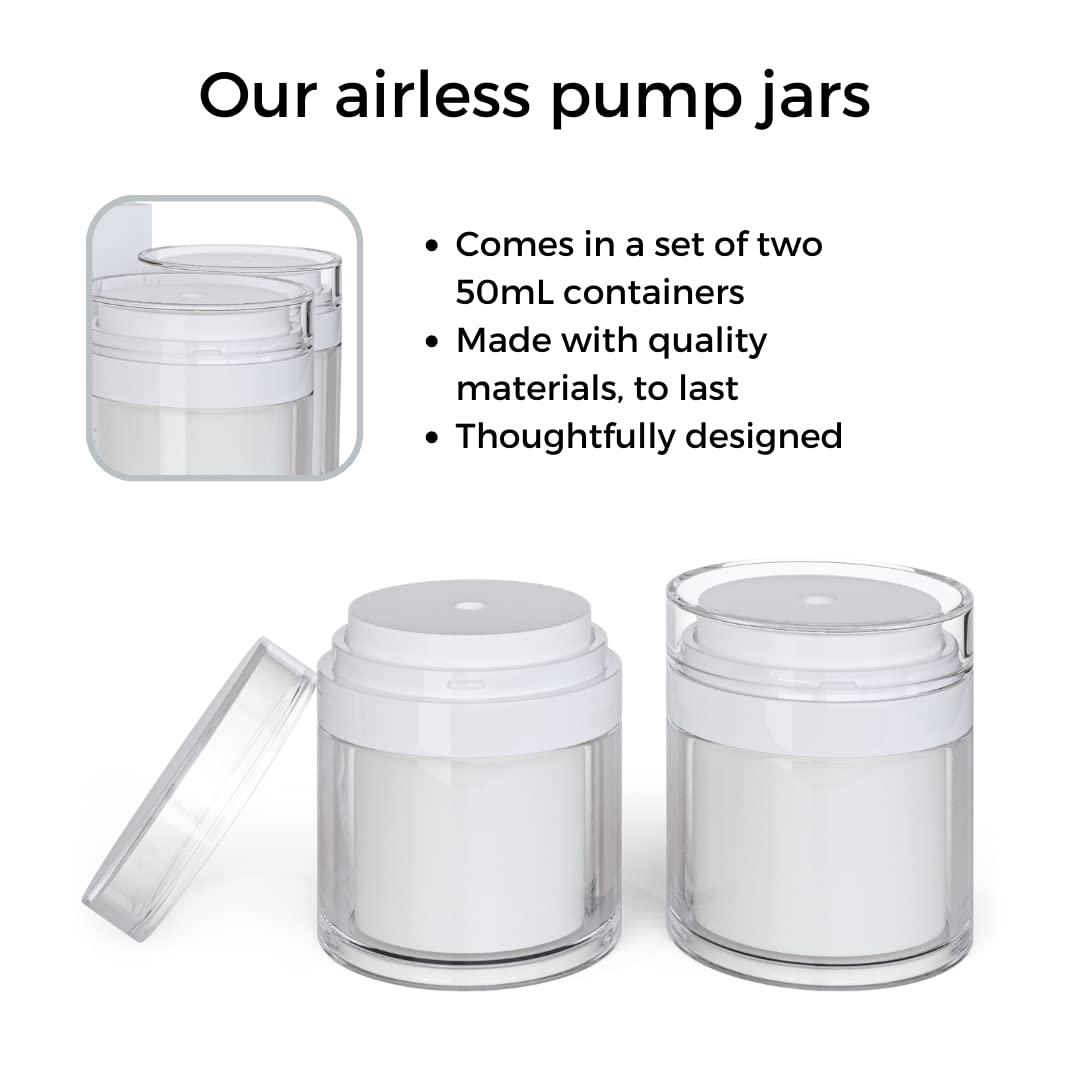 Premium Airless Pump Jars Set of 2 | Push Down Pump Container for Skincare | Moiturizer Container | Airless Pump Bottles 2-Pack