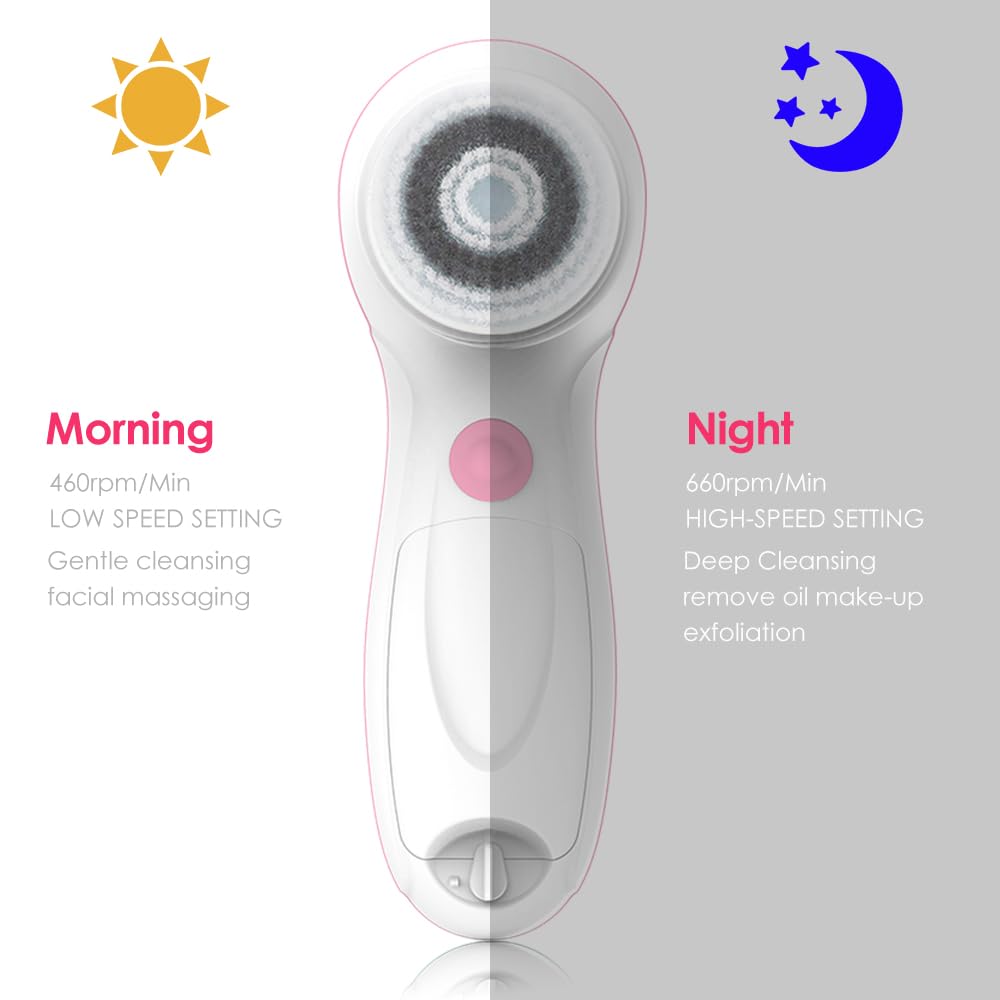 TOUCHBeauty Facial Cleansing & Exfoliator Brush Set with Travel Case 3 Professional Cleansing Brush Heads for Oil/Sensitive/Combination Skin |Waterproof, Dual Speed