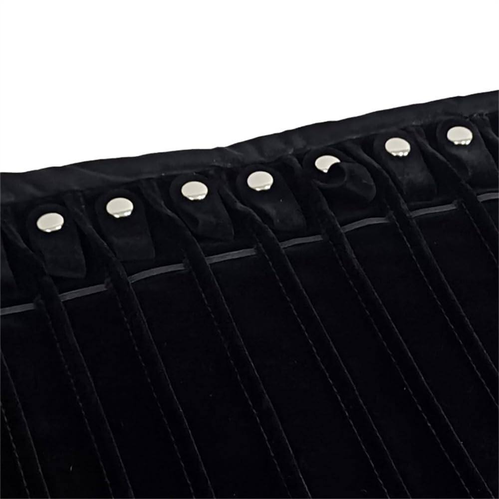 SCIKHEFT Portable Jewelry Roll Untangled Secure Necklace Travel Storage Bag Displays Holder 16 Chain (Black Diamond)