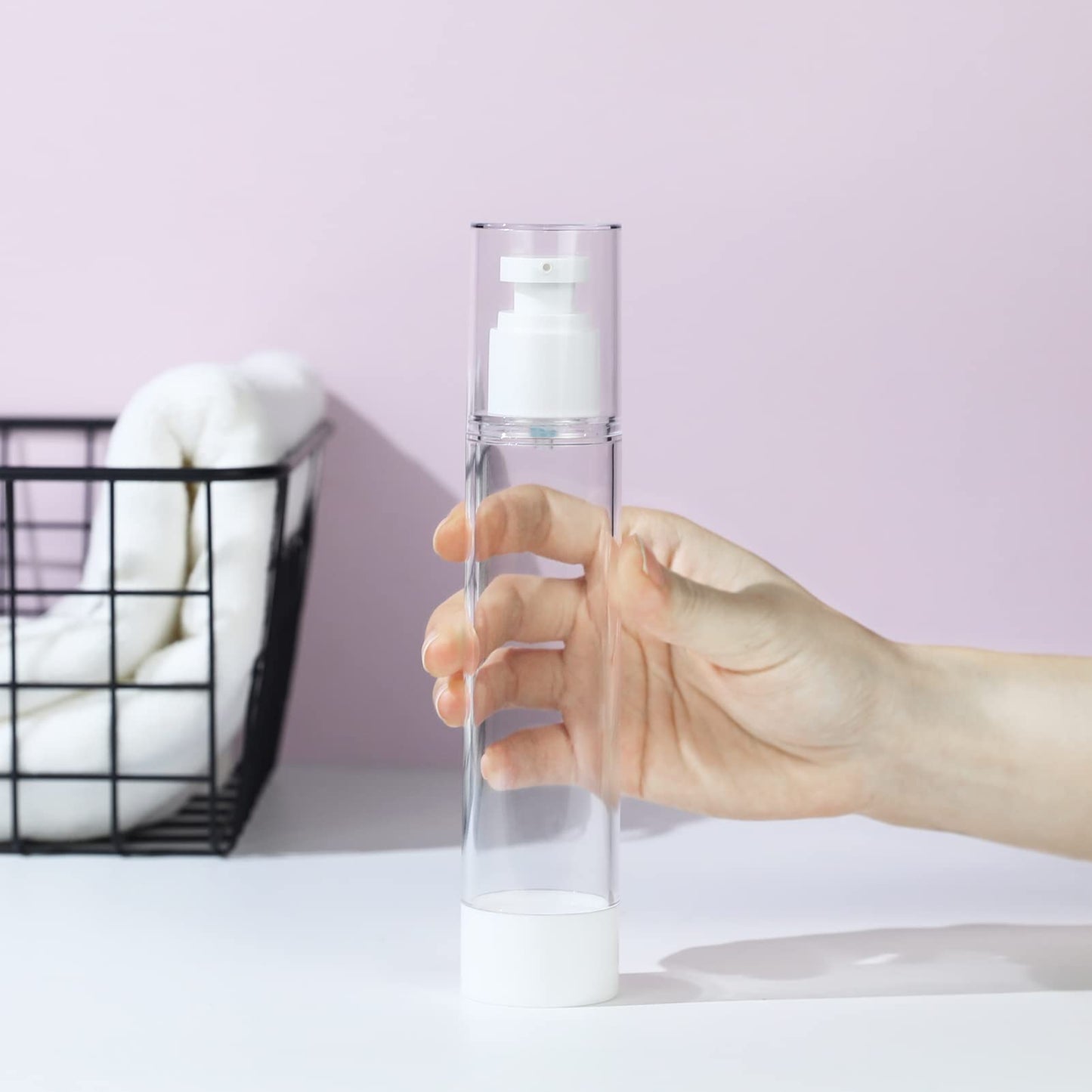 longway 4 Oz 120ml Clear Airless Cosmetic Cream Pump Bottle Travel Size Dispenser Refillable Containers/Foundation Travel Pump Bottle for Shampoo (Pack of 6)