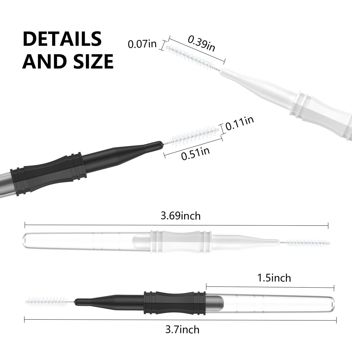 200 Pcs Micro Eyebrow Brushes With Cap, Multifunctional Eyebrow Spoolie Brush Brow Lamination Brush 2 Size Micro Spooly Lash Mascara Brushes Comb for Eyelash Lift Extensions Brow Clean(White, Black)