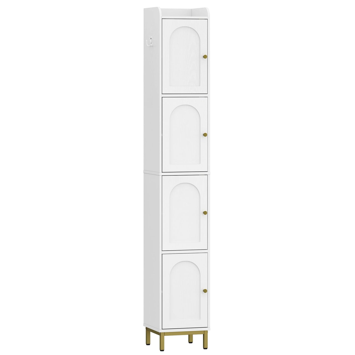 Hzuaneri 4-Tier Narrow Tall Storage Cabinet, Slim Bathroom Storage Cabinet with 4 Adjustable Feet and Shelves, Bathroom Organization for Small Space, Kitchen, Living Room, Laundry Room White BC43313G
