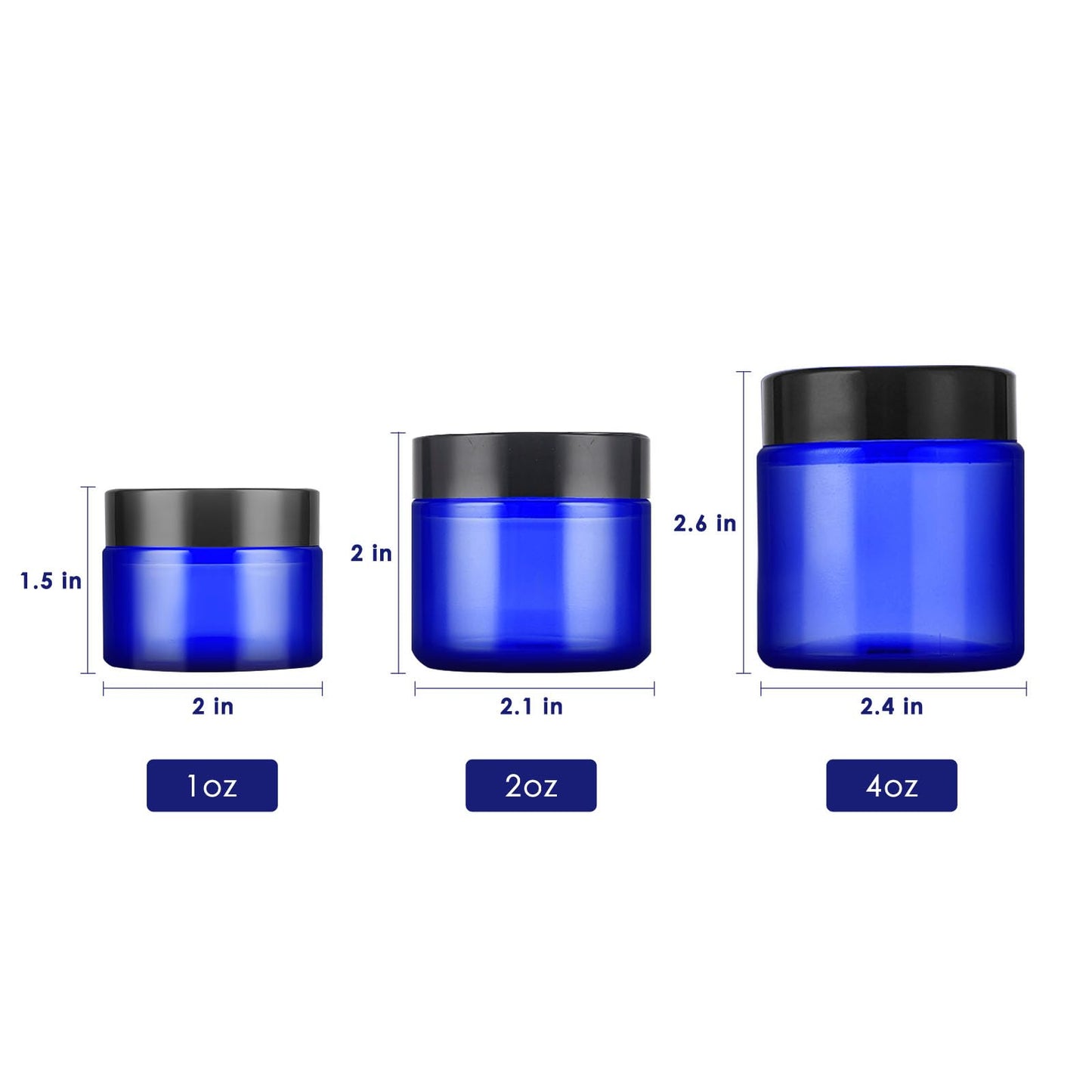 IRON BILL 1 Oz Blue Round Glass Jars with Inner Liners and Black Lids(12PCS) Empty Cream Containers Refillable Cosmetic Vials for Cosmetics, Lotions, Ointment, Body Scrubs & Balms