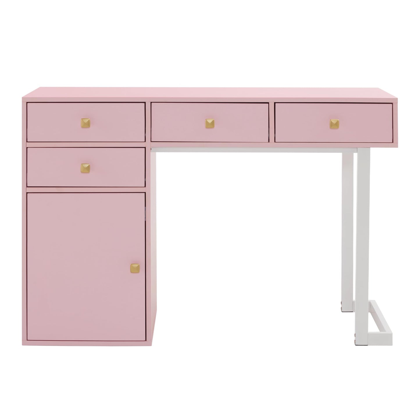 BarberPub Manicure Table with Storage Drawers, Nail Salon Desk for Nail Tech, Makeup Station with Round Handles, Beauty Equipment with Display Open Space 2990 (White&Pink)