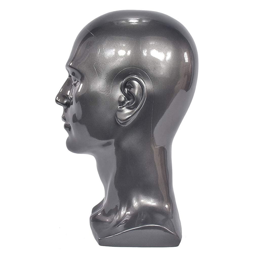 Ba Sha PVC Mannequin Head Black Male Manikin Dummy Stand Model Display Hat Scarf Wigs Hair Glasses Hat Beauty Styling Tool with Mount Hole L30HH