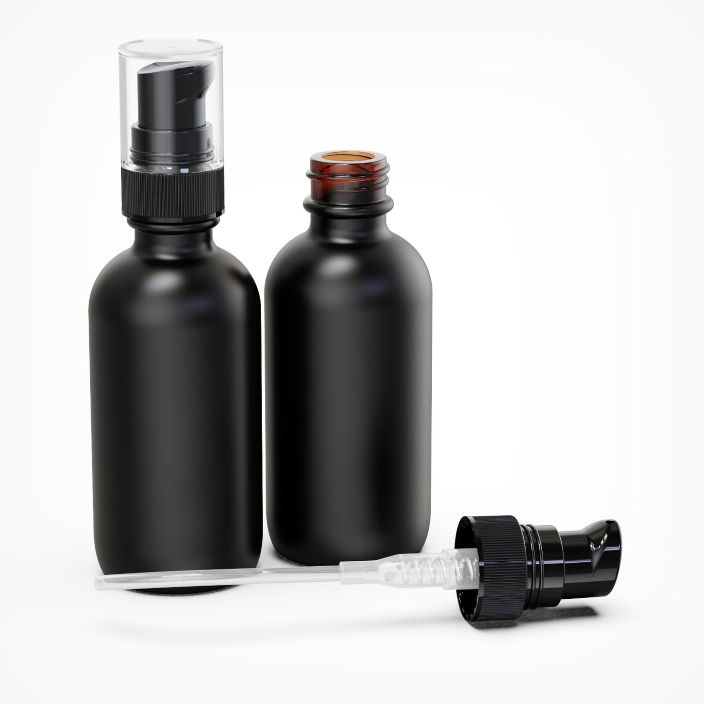 Jagolain 12Pack 2oz Black Glass Pump Bottles, 60ml with Black Pump, Empty Refillable Travel Small Container For Lotion Cream Essentil Oil Shampoo (60mlpumpBLK)