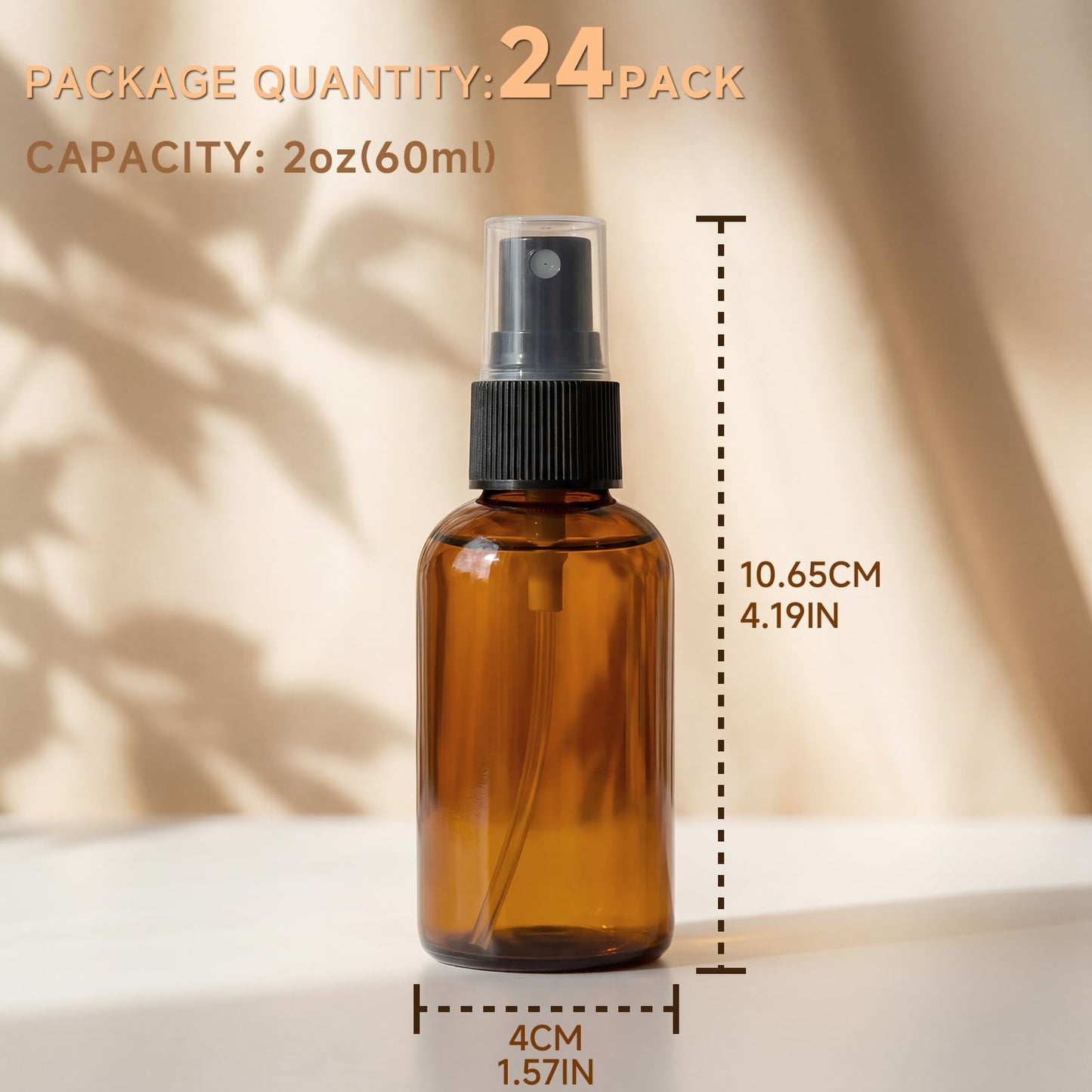 WINTECY 2 oz Amber Small Spray Bottle, Empty Spray Bottles plastic spray bottles Fine Mist Spray for Hair, Travel, Plants, Cleaning Solutions and Skin Care (24)