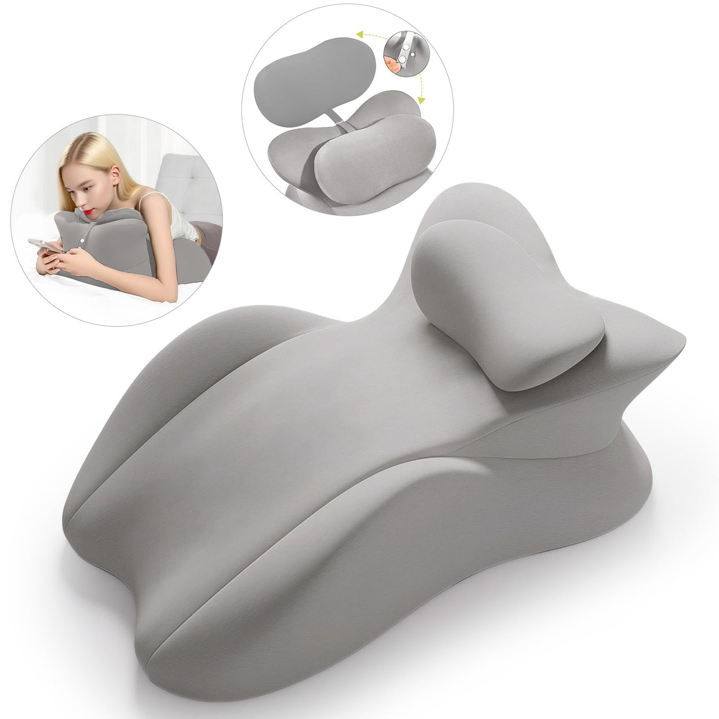 ele ELEOPTION Memory Foam Ergonomic Wedge Pillow Prone Reading Pillow for Bed Sofa Stomach Back and Neck Support Sitting Up with Removable Cover Leg Elevation for Sleeping and Relaxing Light Gray