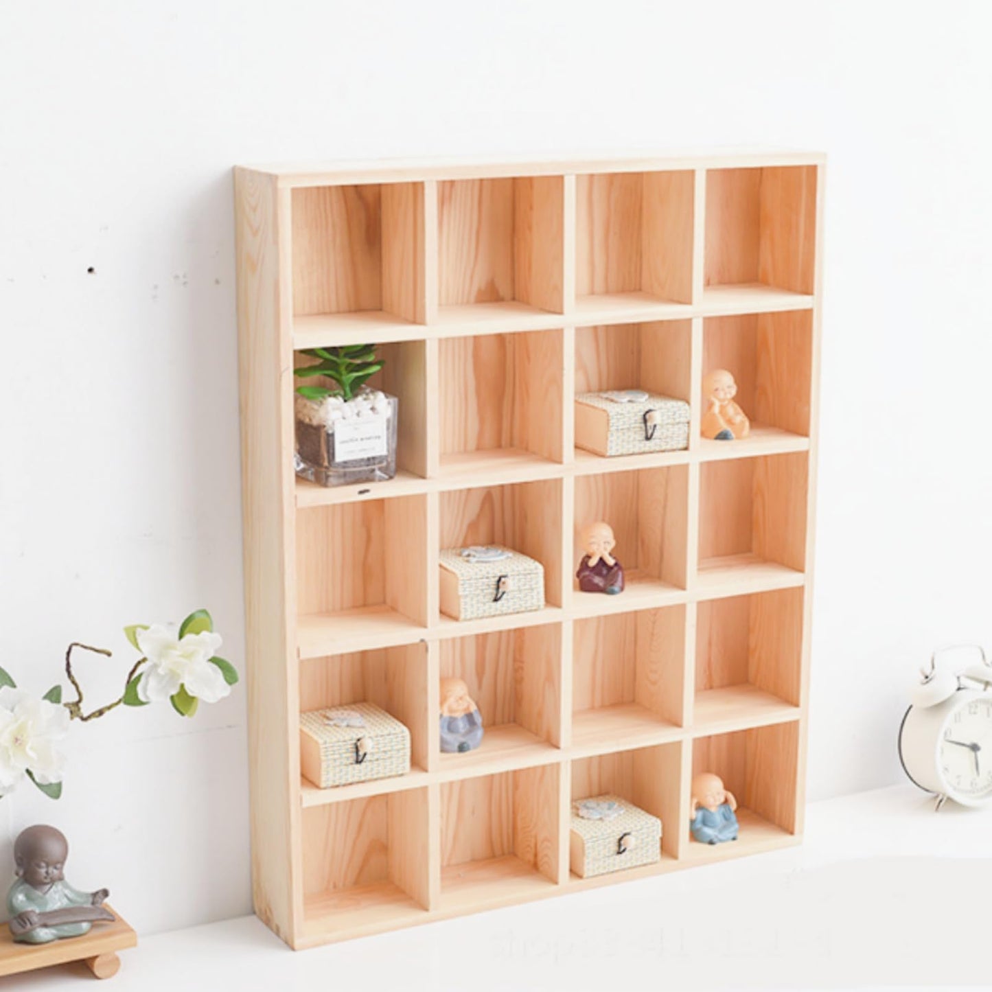 LONG TAO 1 Pcs 13.4''x10.6''x2'' Wooden Storage Divider Box Showcase Display Box Organization Tabletop Box Tray Display Holder with 20 Compartments for Home Craft Office Kitchen Storage