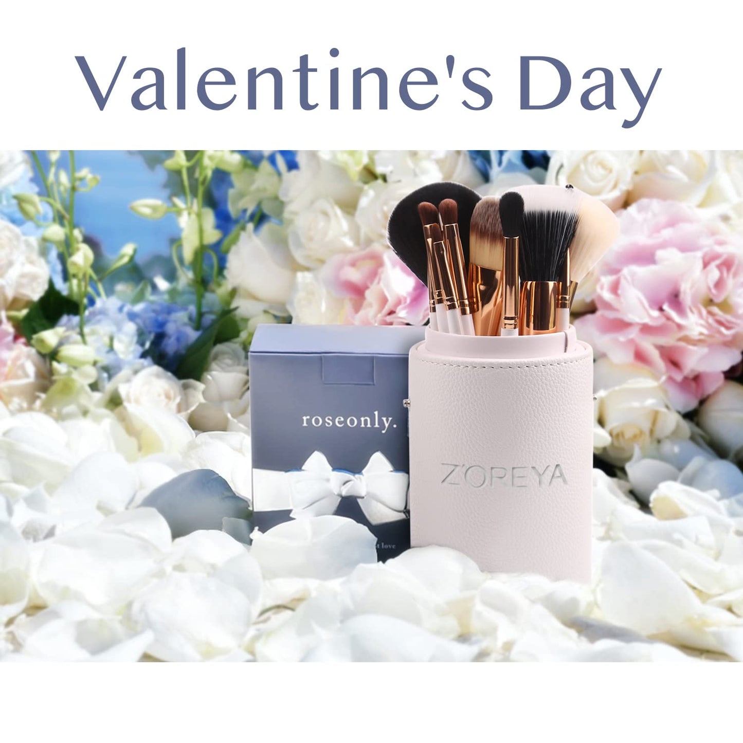 Z'OREYA Travel Makeup Brush Set White 12pcs Makeup Brushes Premium Synthetic Hair Professional Foundation Powder Contour Blush Cosmetic Eye Brush Sets With Holder
