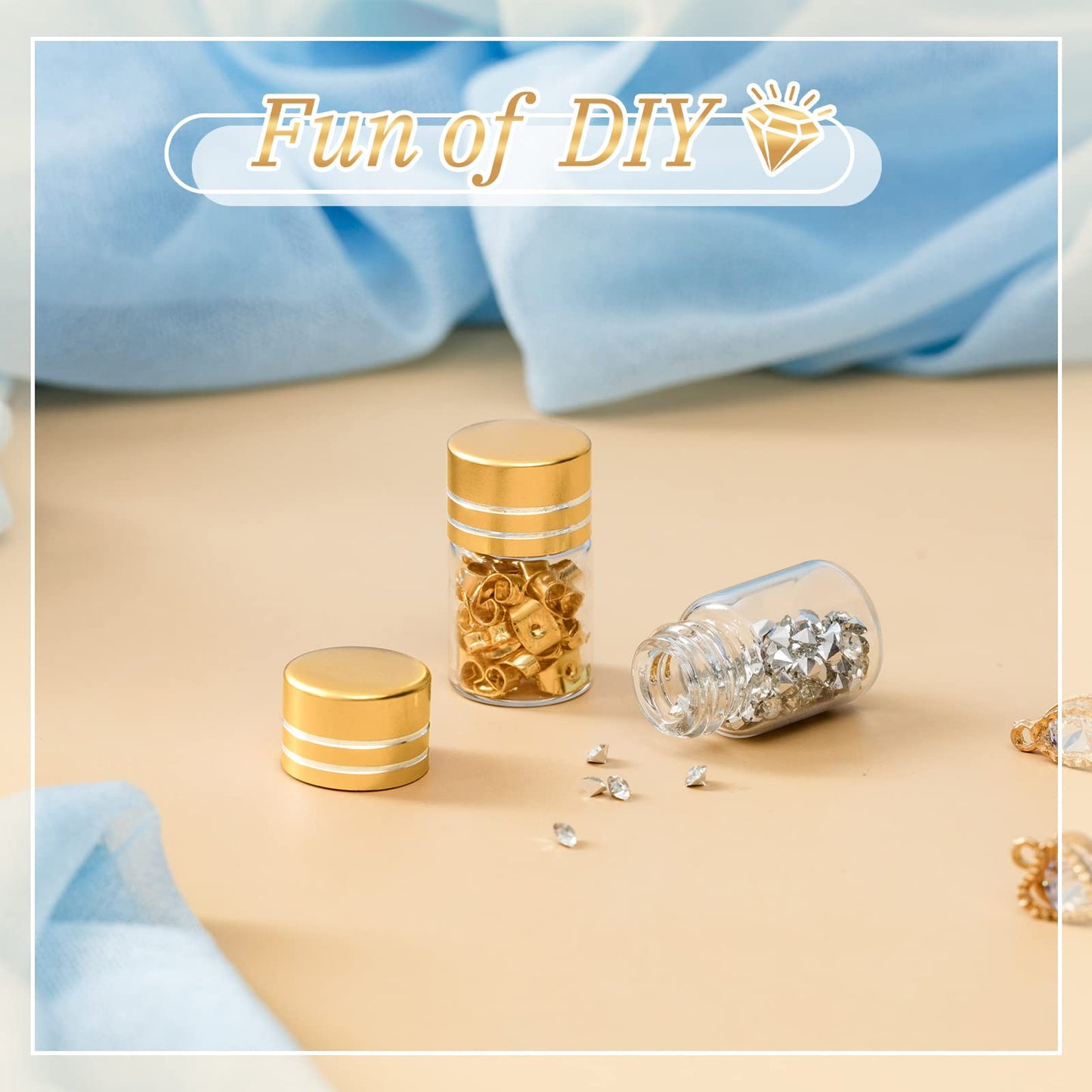 Didaey 50 Pcs Mini Glass Bottles with Screw Caps, Tiny Glass Jars with Lids, Small Clear Vial Containers, Empty Wishing Gift Bottles Jars Tiny Vials Containers for DIY Storage Art Craft (2ml,Gold)