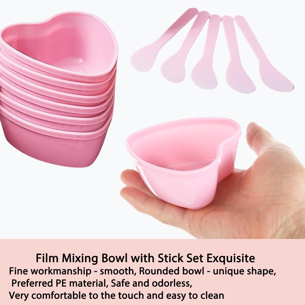 icyhey 15 Pairs Pink Heart-shaped Plastic Facial Mask Mixing Bowls Set with Spatulas - DIY Skincare Mixing Tool Kit, Mud Masks, Home Salon, and Beauty Salon Use, Face Mask Applicator Tool(15Pcs)