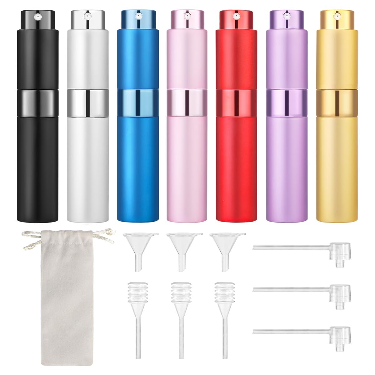 Tonxus Travel Perfume Bottle, 7pcs Small Cologne Spray Atomizer, Refillable 10 ML Travel Size Empty Sprayer for Perfume Sample Container, Portable Fragrance Decant Dispenser