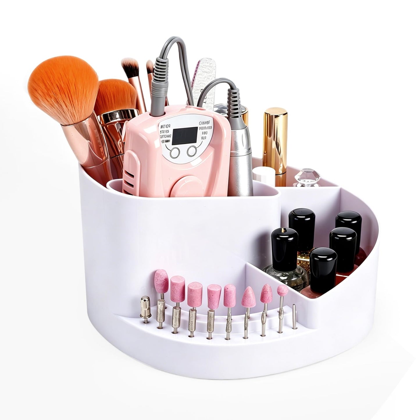 Noverlife Large Capacity Nail Drill Holder, Nail Desk Organizer with 18 Holes & 7 Compartments for 3/32" Nail Drill Bits & Nail Brushes, Manicure Nail Art Tools Storage Box for Nail Tech Supplies