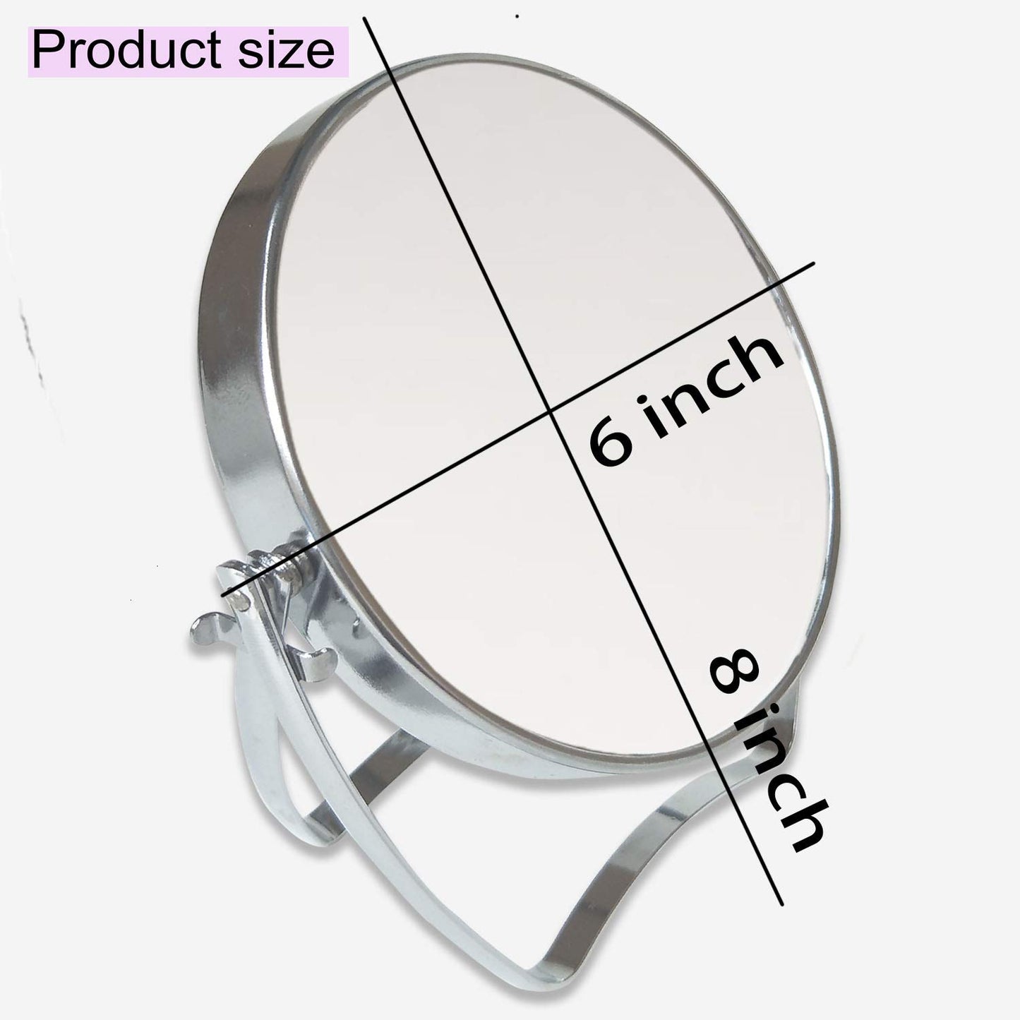 WMugthome Two-Sided 4-In/6-in with Handle Portable Round Makeup/Travel/Desk Mirror with 1X and 3X Magnification(Silver, 6inch)