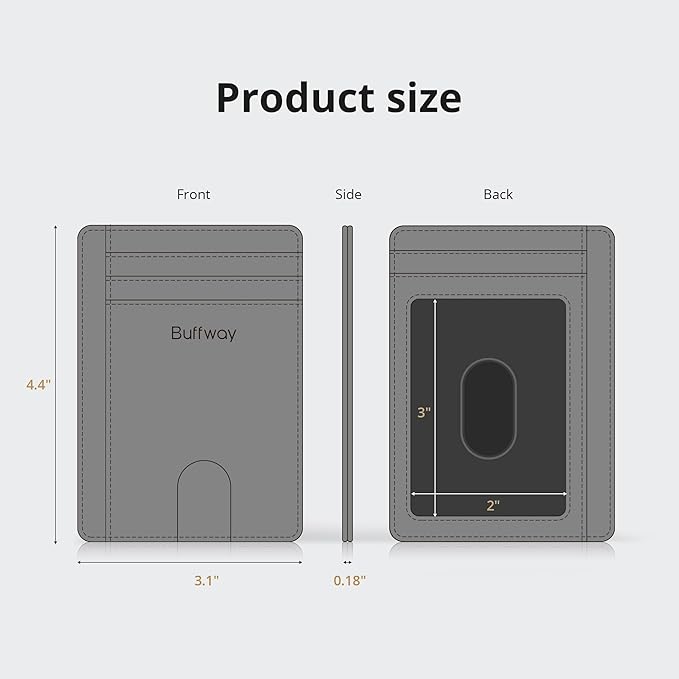 Buffway Slim Minimalist Front Pocket RFID Blocking Leather Wallets for Men and Women - Alaska Cherry