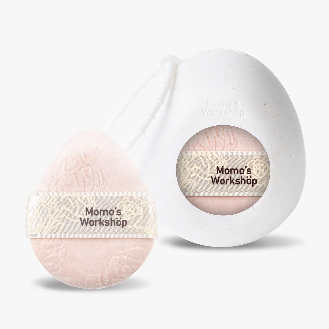Momo's Workshop Pink Velvet Powder Puffs, Laser-Cut Rose Design, Dual-Sided, Travel Size & Wide M Size for Pressed Powder, Blush & Contour,5pcs Plush Puffs & Storage Case