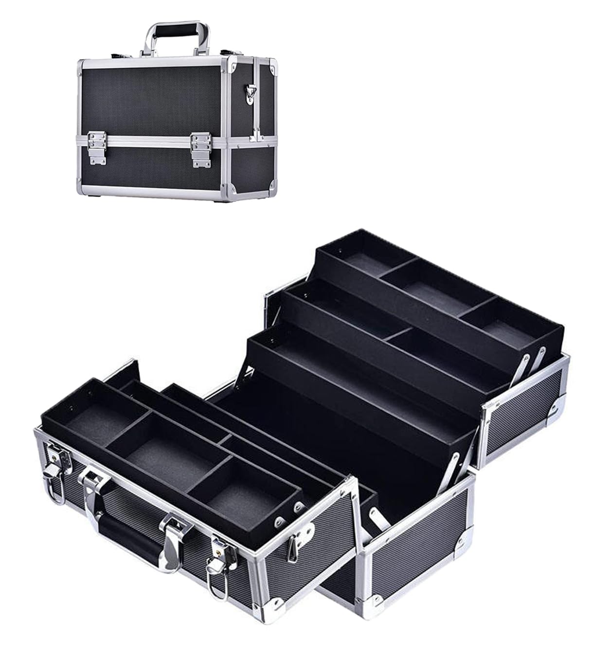 Fancial Cosmetic Case Large: 6-Tier Tray with Compartments, Professional Jewelry Storage