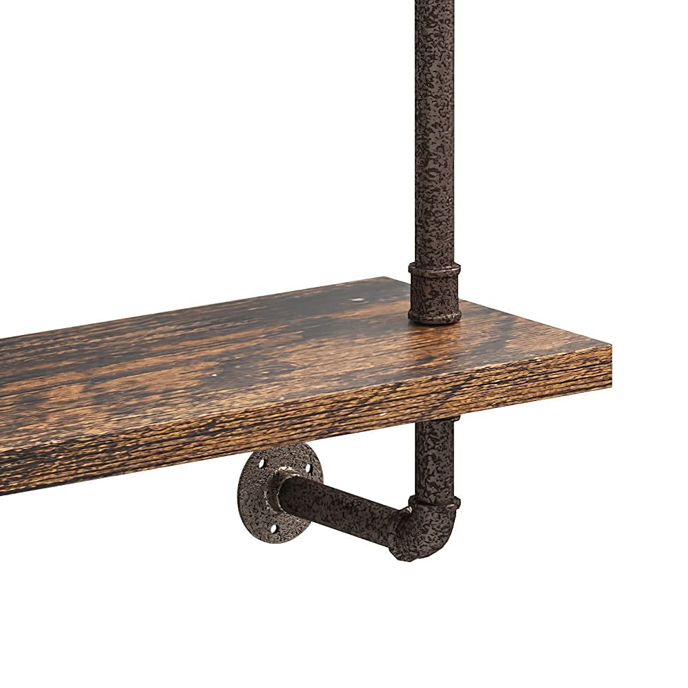 Helsin 3 Tier Industrial Pipe Shelf Rustic Wood Floating Wall Display Bookshelf Storage Rack Sundries Holder for Kitchen Office Bathroom Organization and Home Decor (32 Inch)