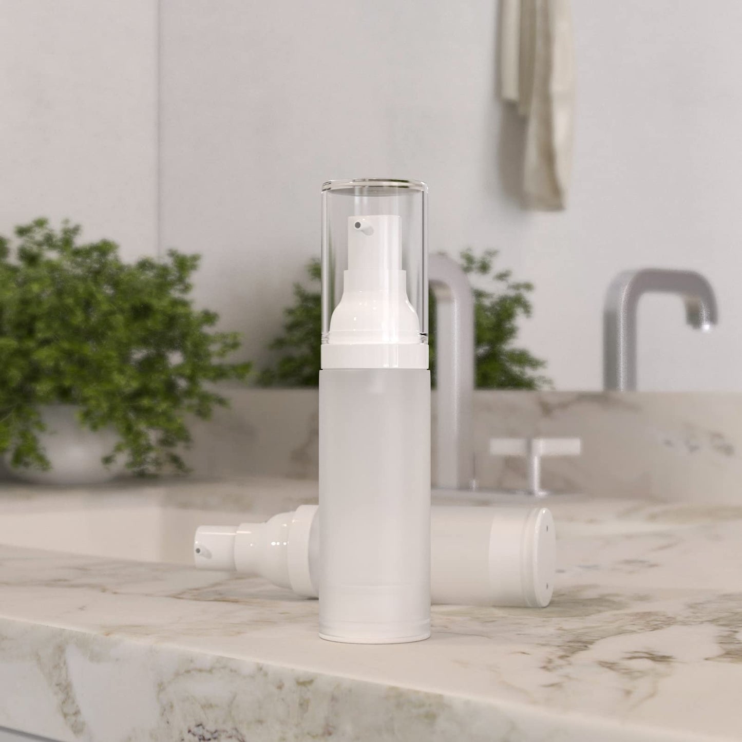 LONGWAY 1oz 30ml Airless Cosmetic Cream Pump Bottle Travel Size Dispenser Refillable Containers/Foundation Travel Pump Bottle for Shampoo(Pack of 6, Frosted Translucent)