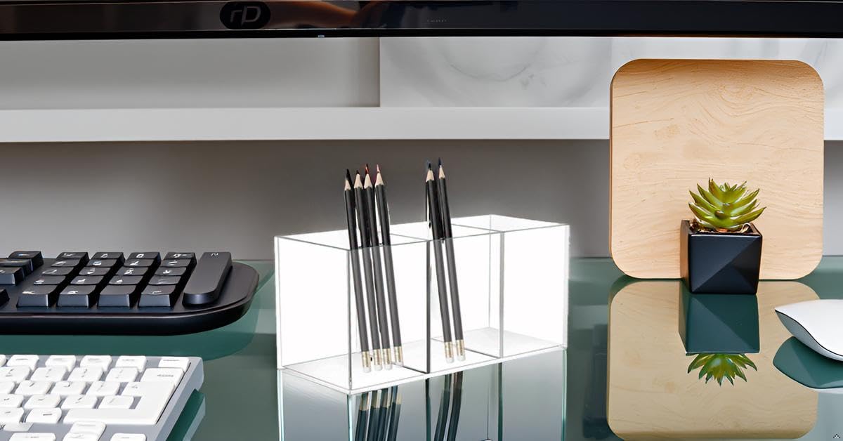 Acrylic Pen Holder Clear Pencil Organizer Makeup Brush Holder Countertop Desk Accessory Storage (3 Compartments)