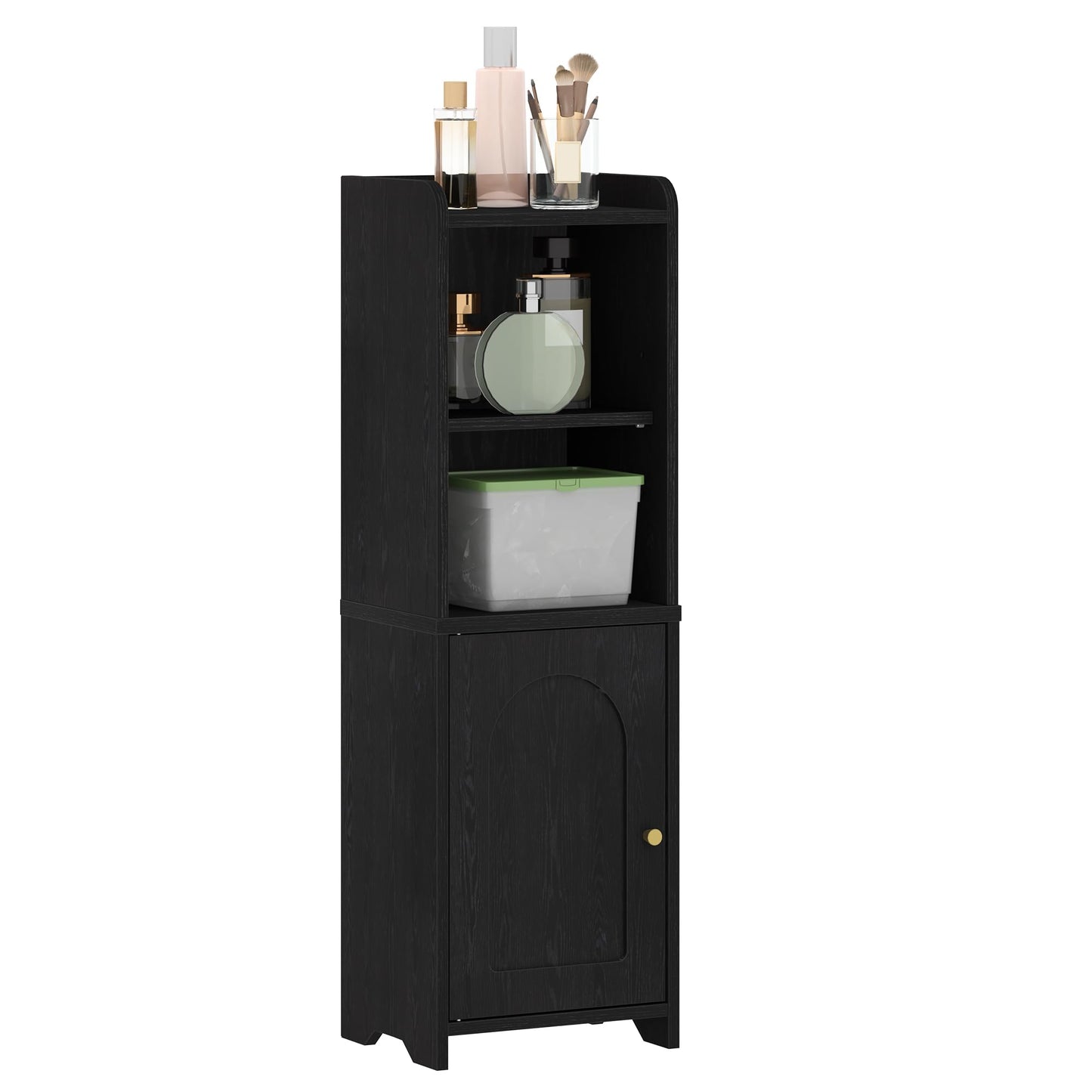 Hzuaneri Bathroom Storage Cabinet, Corner Floor Cabinet with Doors and Adjustable Shelf, Narrow Toilet Paper Cabinets, Bathroom Organizer for Small Spaces, Black BC39704X