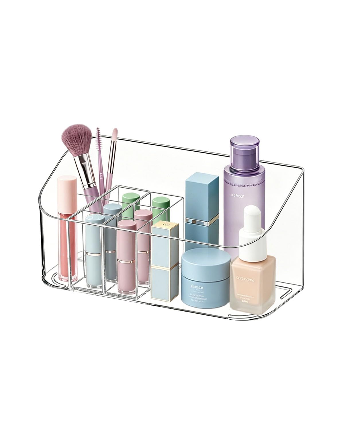 Makeup Tray Holder Organizer Cosmetic Display Case Tabletop Desktop Vanity Countertop Bathroom Wall Cabinet Medicine Storage Box 9 Dividers 2 Removable Women Ladies Girls Gifts Crystal Clear 1 PACK