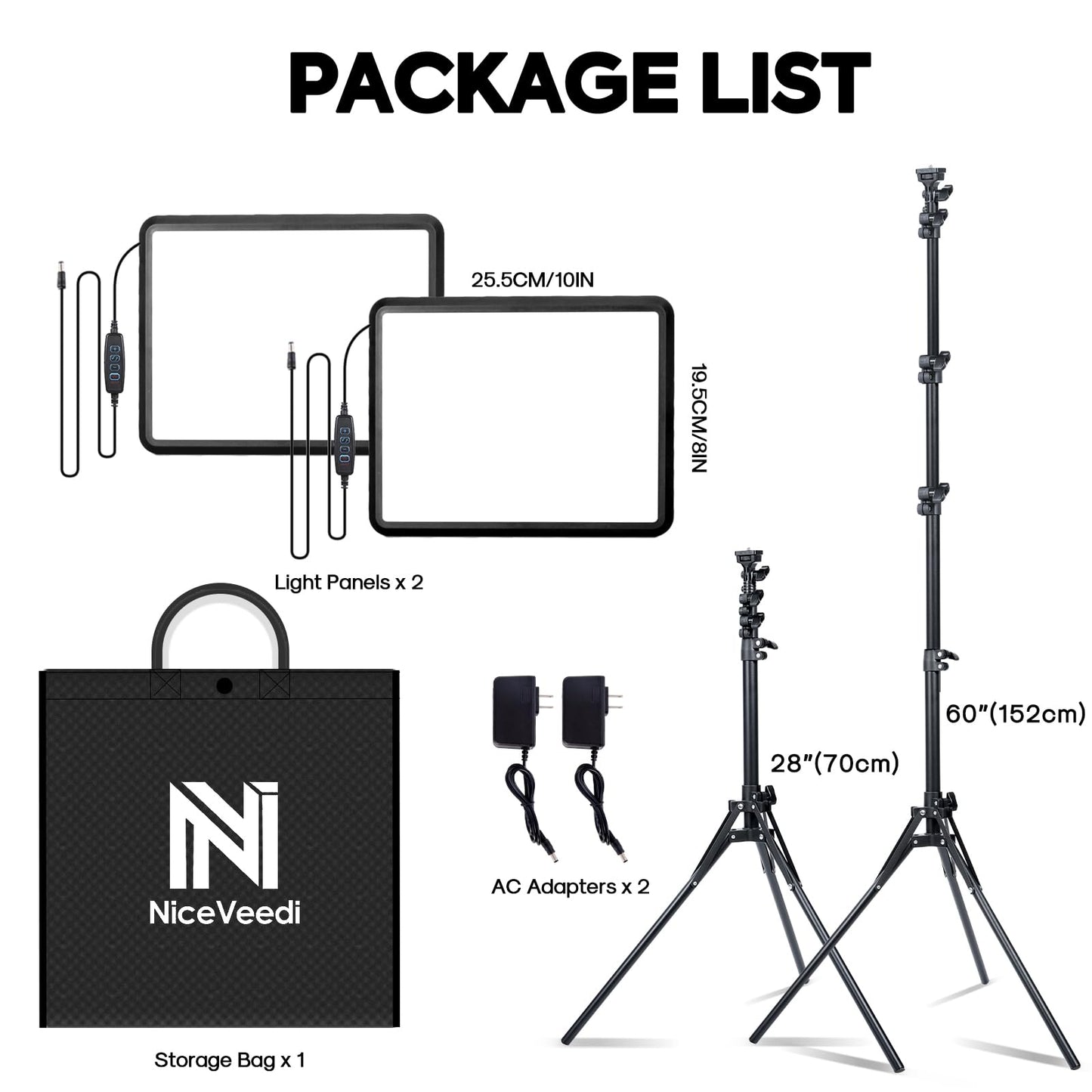 2-Pack Photography Lighting Kit, NiceVeedi 25W LED Video Light Kit, 2900-7000K Dimmable Studio Light with Tripod Stand, 73" Stream Light for Video Recording